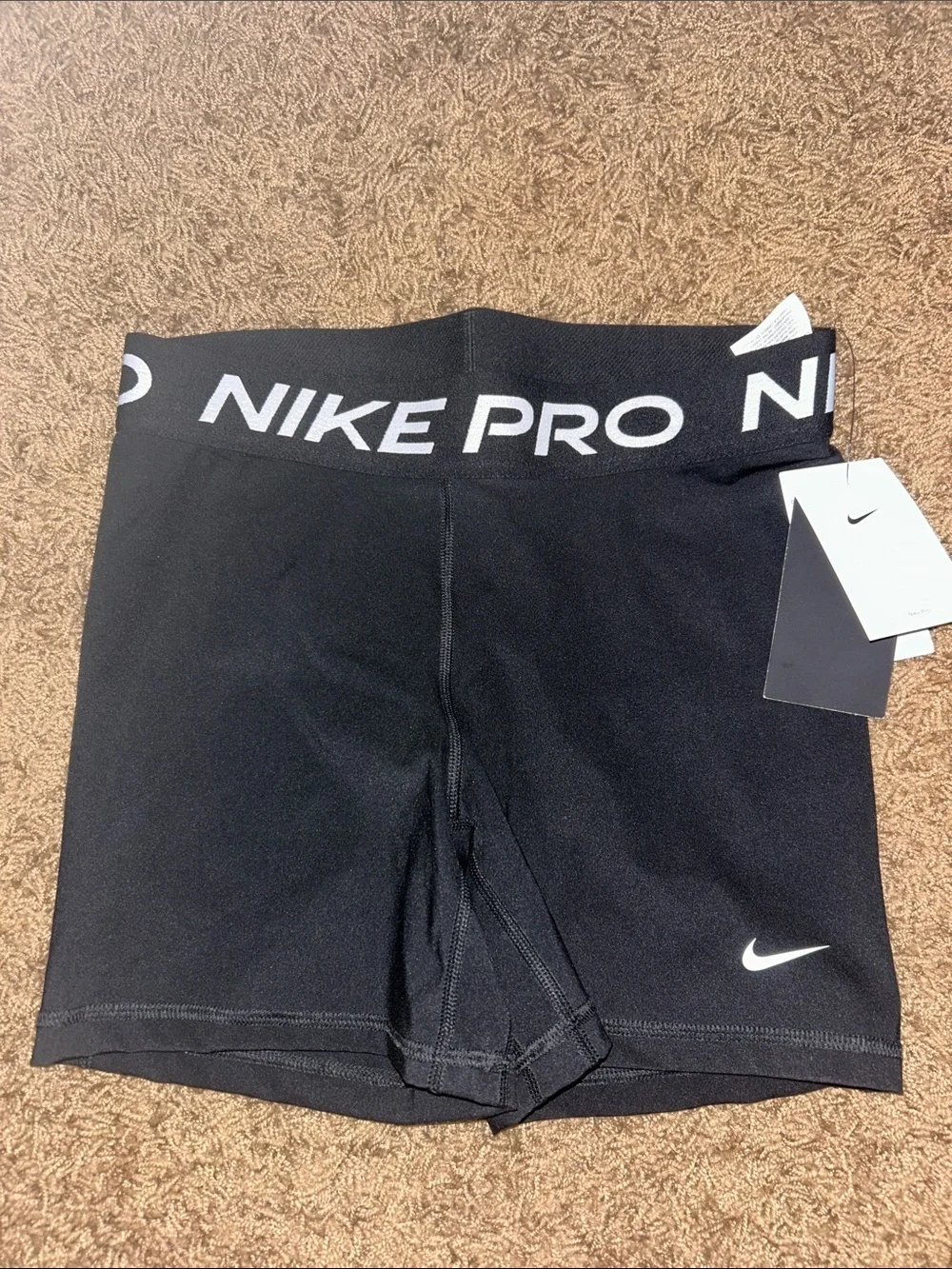 Nike Black Girls' Pro Elastic Waist Shorts with White Swoosh